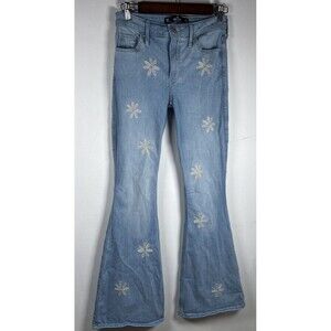Hollister Y2K High Rise Flare Jeans Light Wash Daisy Embroidered Boho size 5R